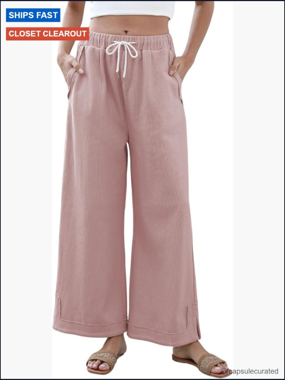 Baggy Wide Leg Palazzo Pants Casual Loose Cotton Drawstring Elastic Waist with